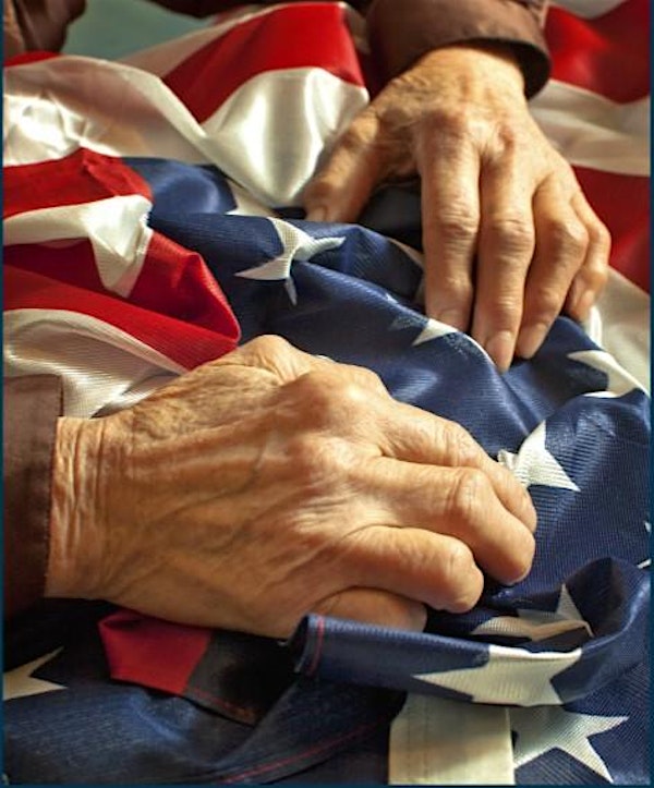 Community members gather at a Veteran's Day memorial event—flag placement and remembrance at Evergreen Washelli.